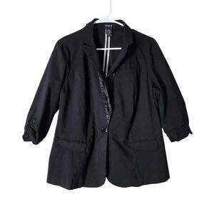 Torrid Blazer Plus Size 1X Black Stretch 3/4 Ruched Sleeve Career
